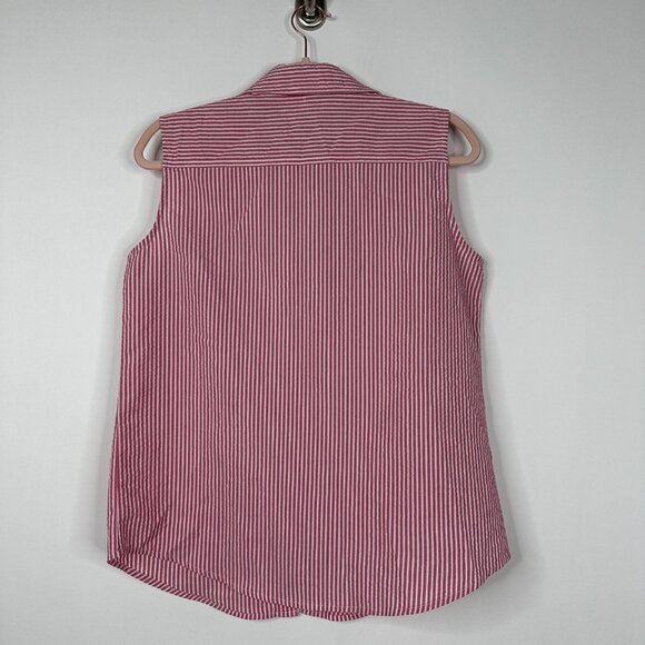 2/$24  Chico's Striped Sleeveless Button-Down Shirt Red White 8#BAG7 - Picture 4 of 7